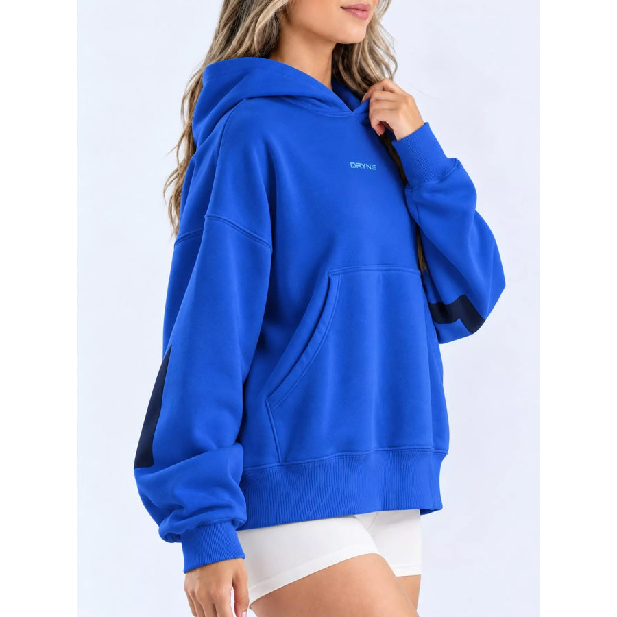 Full Size Kangaroo Pocket Dropped Shoulder Hoodie Plus Apparel and Accessories