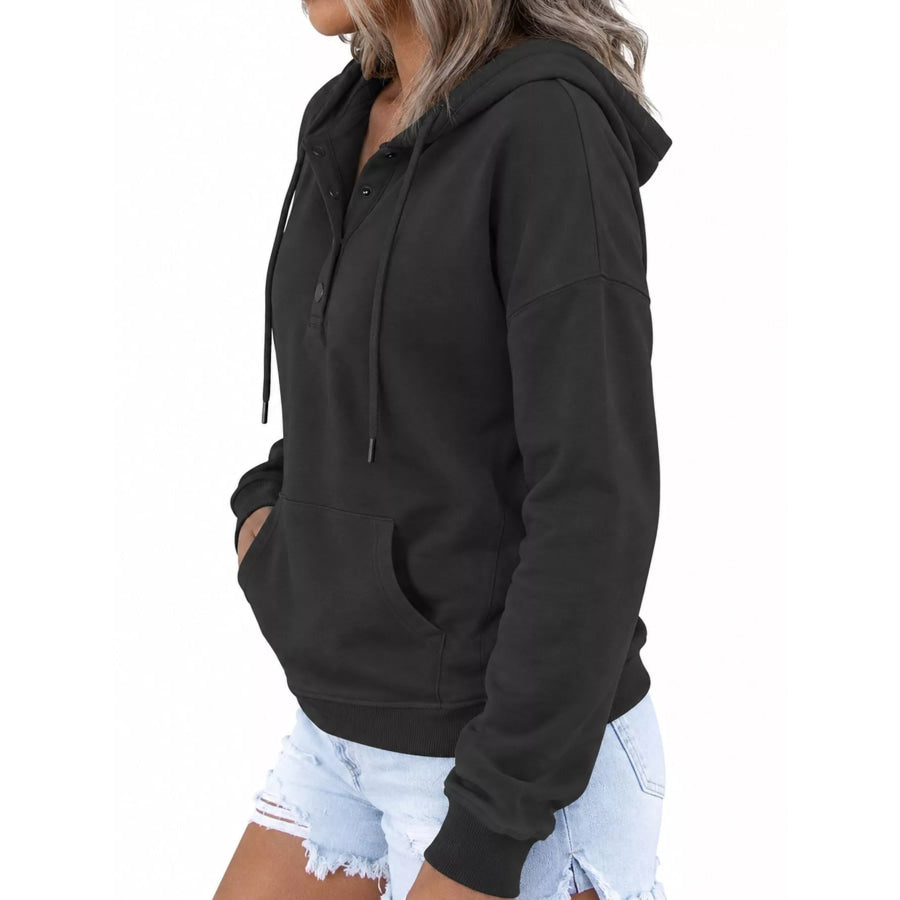 Full Size Kangaroo Pocket Dropped Shoulder Hoodie Plus Apparel and Accessories