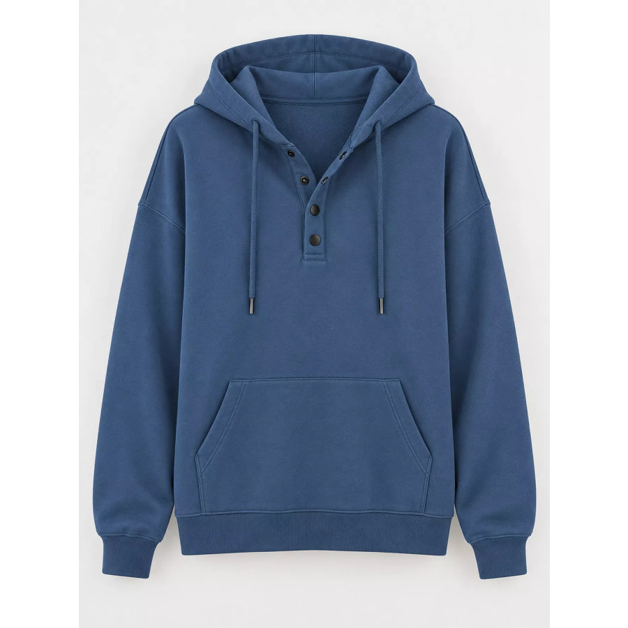 Full Size Kangaroo Pocket Dropped Shoulder Hoodie Plus Apparel and Accessories