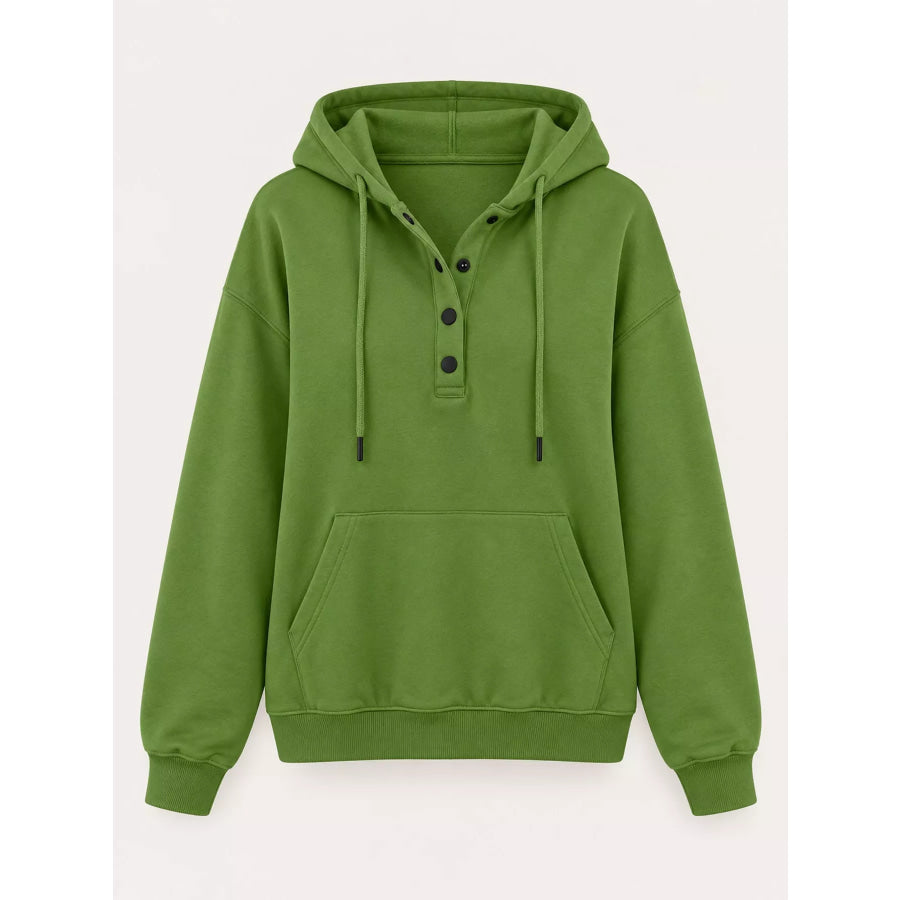 Full Size Kangaroo Pocket Dropped Shoulder Hoodie Plus Apparel and Accessories