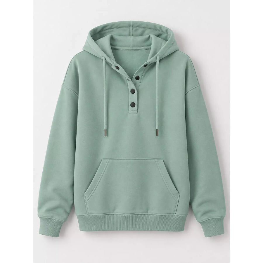 Full Size Kangaroo Pocket Dropped Shoulder Hoodie Plus Apparel and Accessories