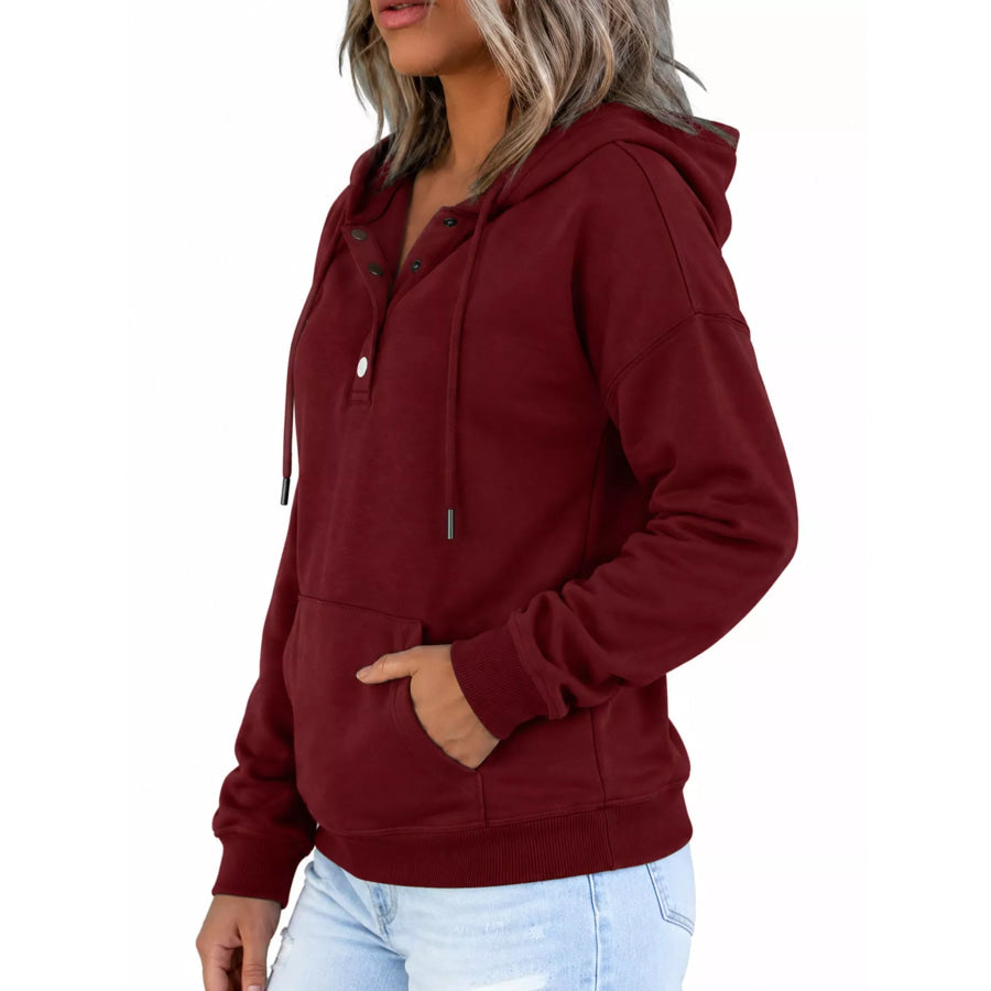 Full Size Kangaroo Pocket Dropped Shoulder Hoodie Plus Apparel and Accessories