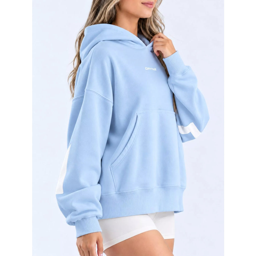 Full Size Kangaroo Pocket Dropped Shoulder Hoodie Plus Apparel and Accessories