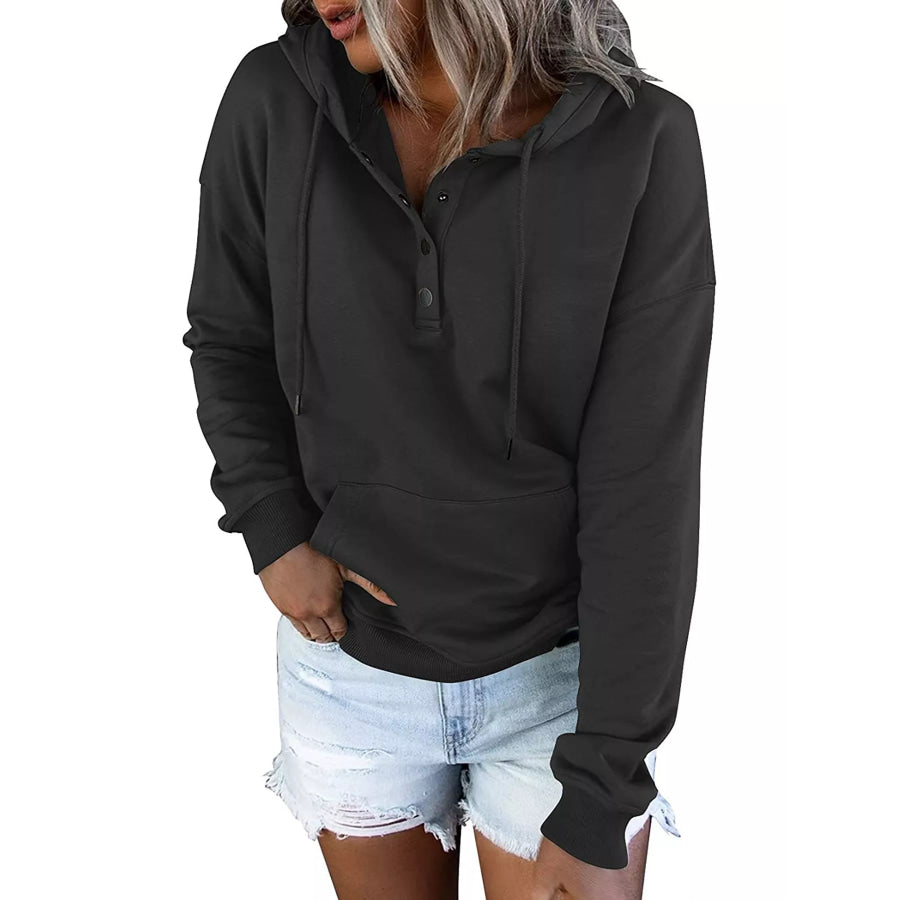 Full Size Kangaroo Pocket Dropped Shoulder Hoodie Plus Black / S Apparel and Accessories