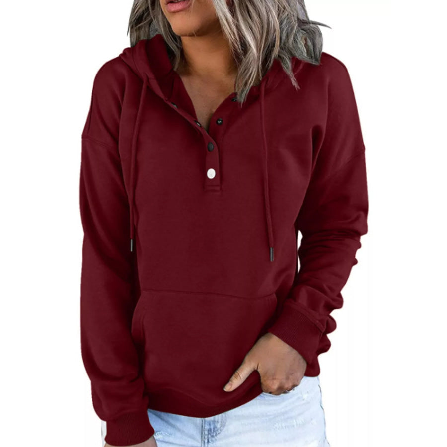 Full Size Kangaroo Pocket Dropped Shoulder Hoodie Plus Burgundy / S Apparel and Accessories