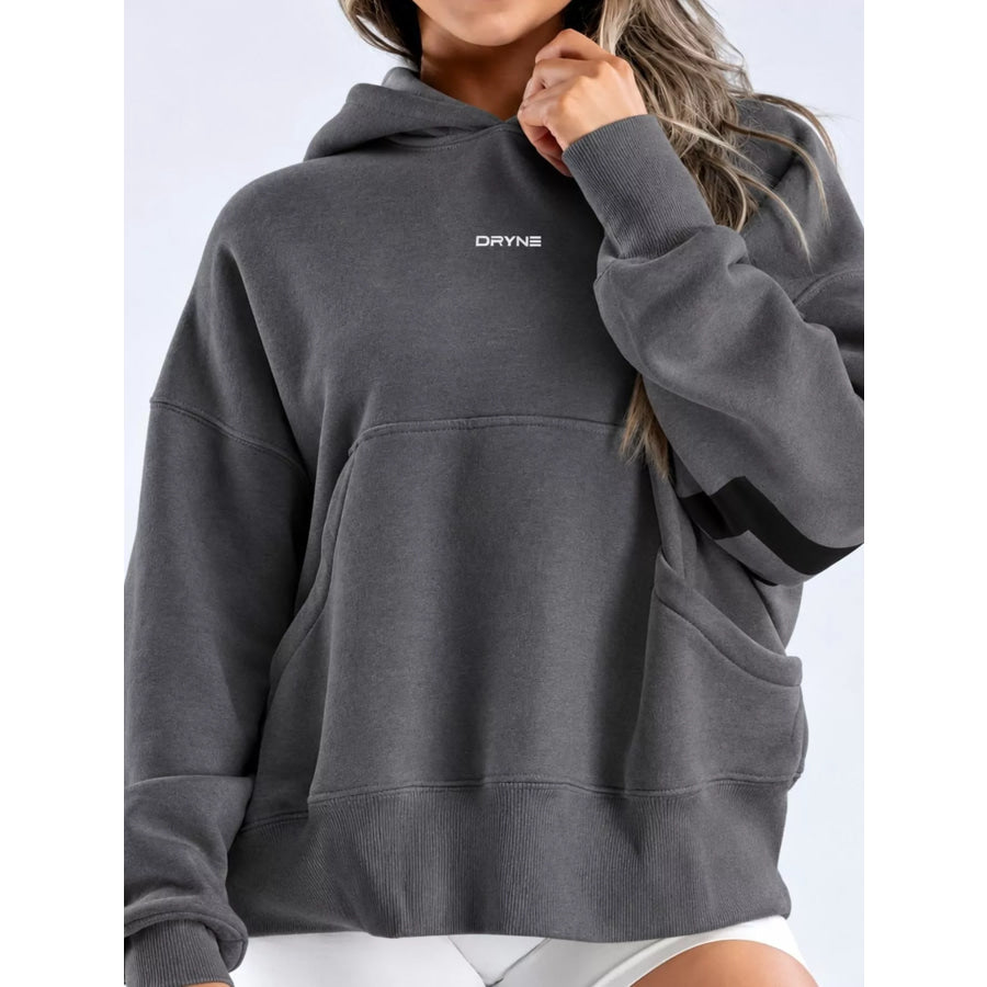 Full Size Kangaroo Pocket Dropped Shoulder Hoodie Plus Dark Gray / S Apparel and Accessories