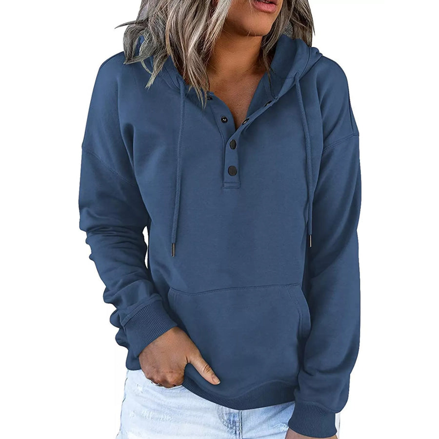 Full Size Kangaroo Pocket Dropped Shoulder Hoodie Plus Denim Blue / S Apparel and Accessories