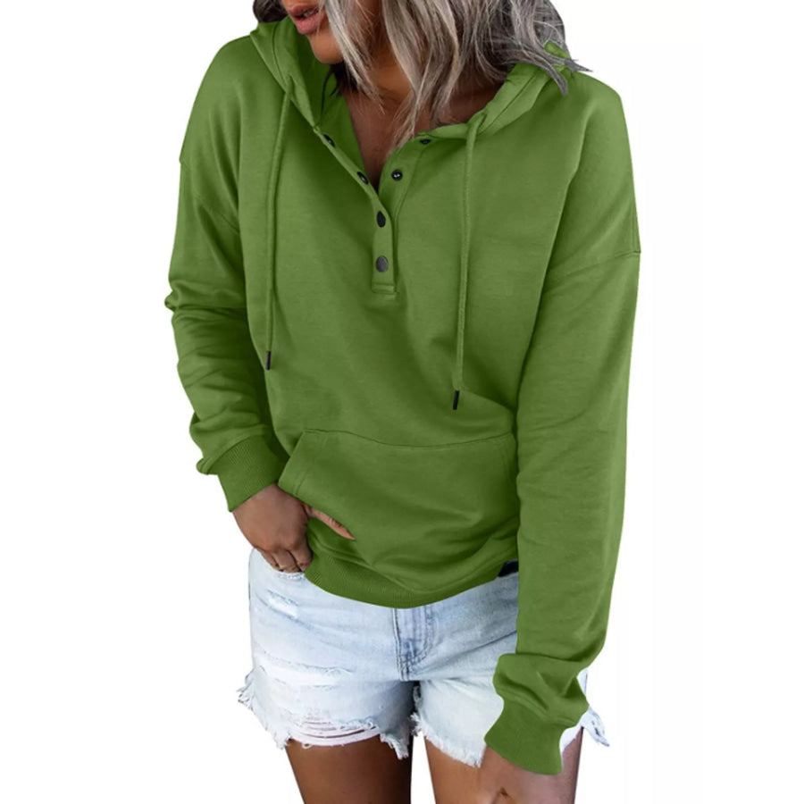 Full Size Kangaroo Pocket Dropped Shoulder Hoodie Plus Grass Green / S Apparel and Accessories