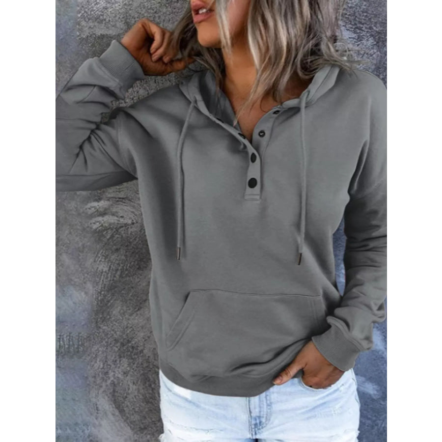 Full Size Kangaroo Pocket Dropped Shoulder Hoodie Plus Gray / S Apparel and Accessories
