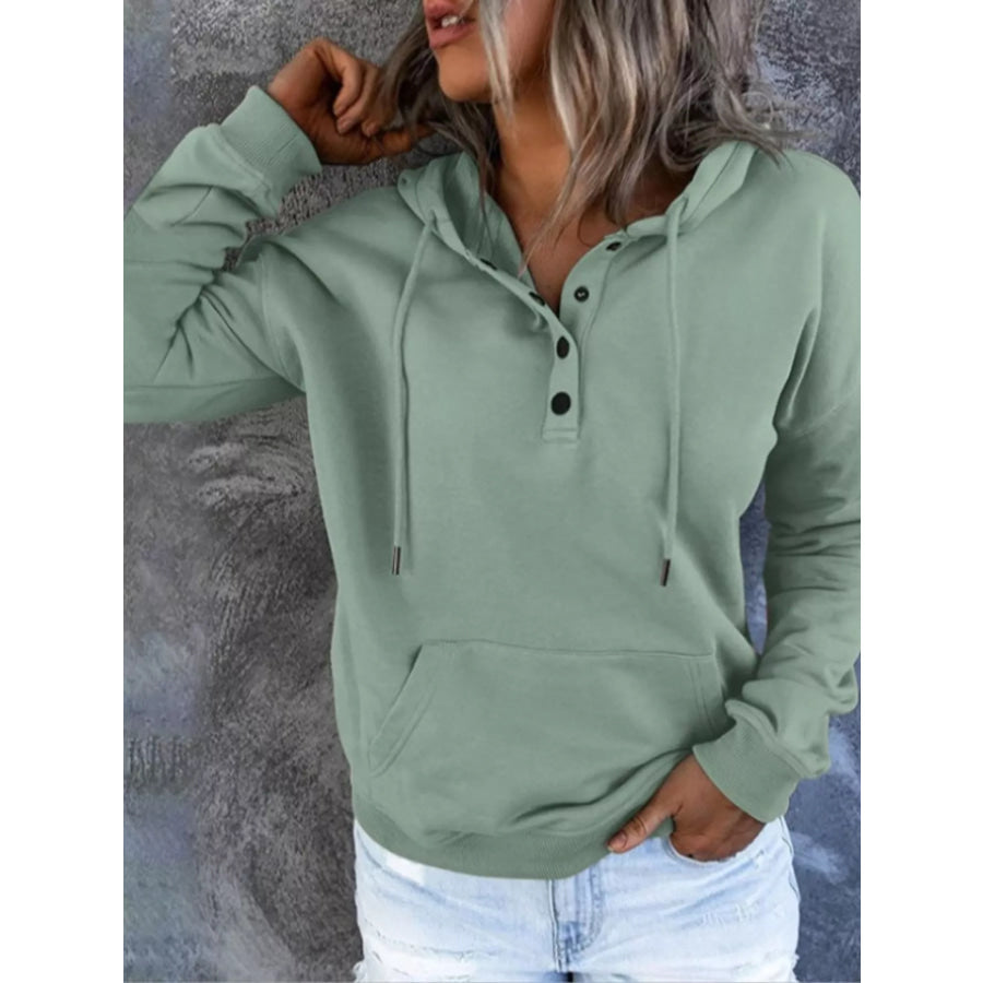 Full Size Kangaroo Pocket Dropped Shoulder Hoodie Plus Mint Green / S Apparel and Accessories