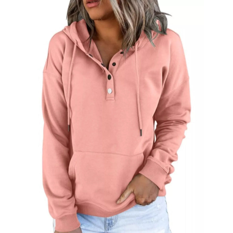 Full Size Kangaroo Pocket Dropped Shoulder Hoodie Plus Pink / S Apparel and Accessories