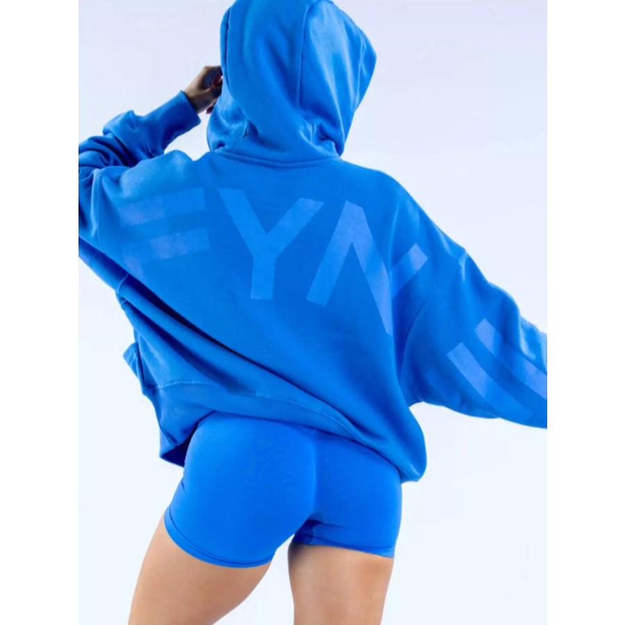 Full Size Kangaroo Pocket Dropped Shoulder Hoodie Plus Royal Blue-Blue Lettering / S Apparel and Accessories