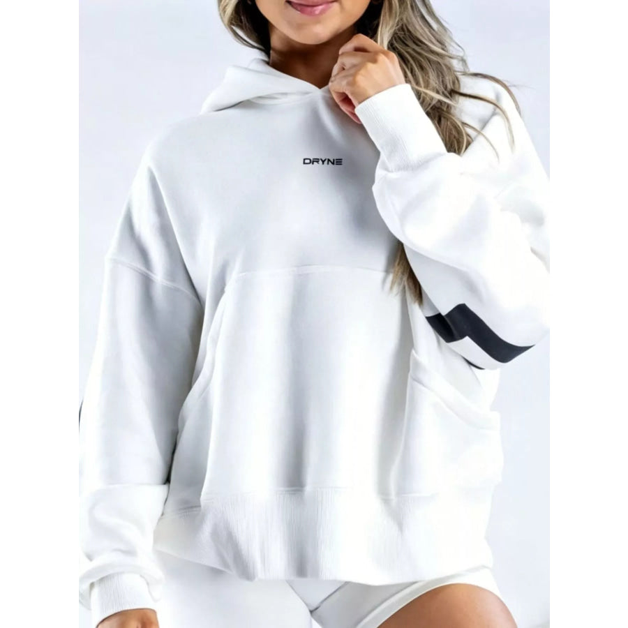 Full Size Kangaroo Pocket Dropped Shoulder Hoodie Plus White / S Apparel and Accessories