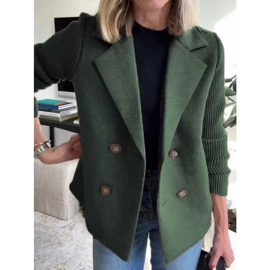 Full Size Knit Sleeve Double-Breasted Outerwear Plus Size Black Forest / S Apparel and Accessories