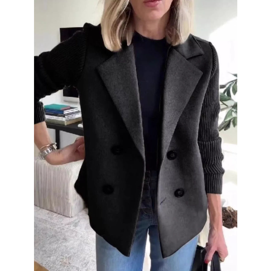Full Size Knit Sleeve Double-Breasted Outerwear Plus Size Black / S Apparel and Accessories