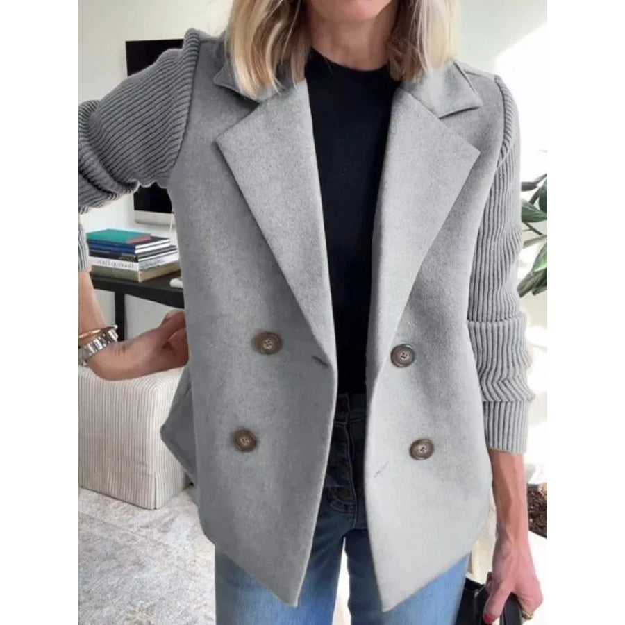 Full Size Knit Sleeve Double-Breasted Outerwear Plus Size Light Gray / S Apparel and Accessories