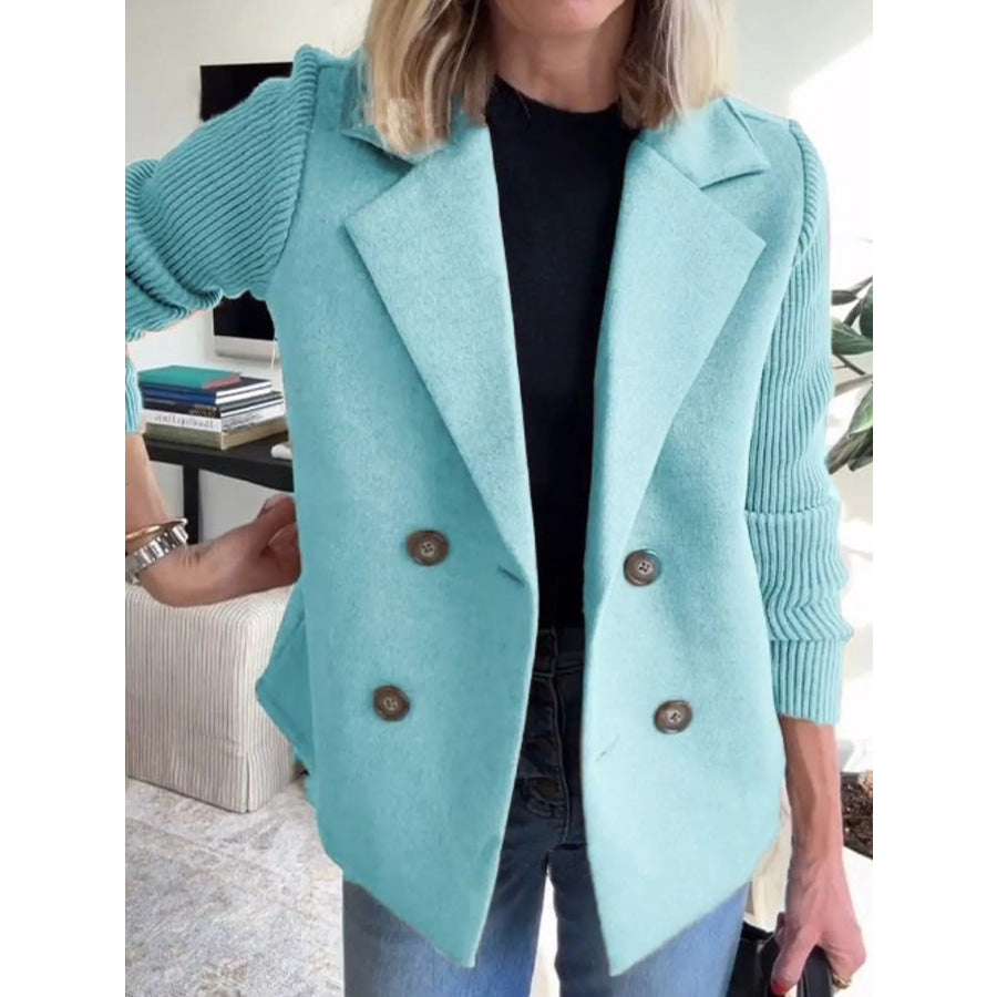 Full Size Knit Sleeve Double-Breasted Outerwear Plus Size Pastel Blue / S Apparel and Accessories