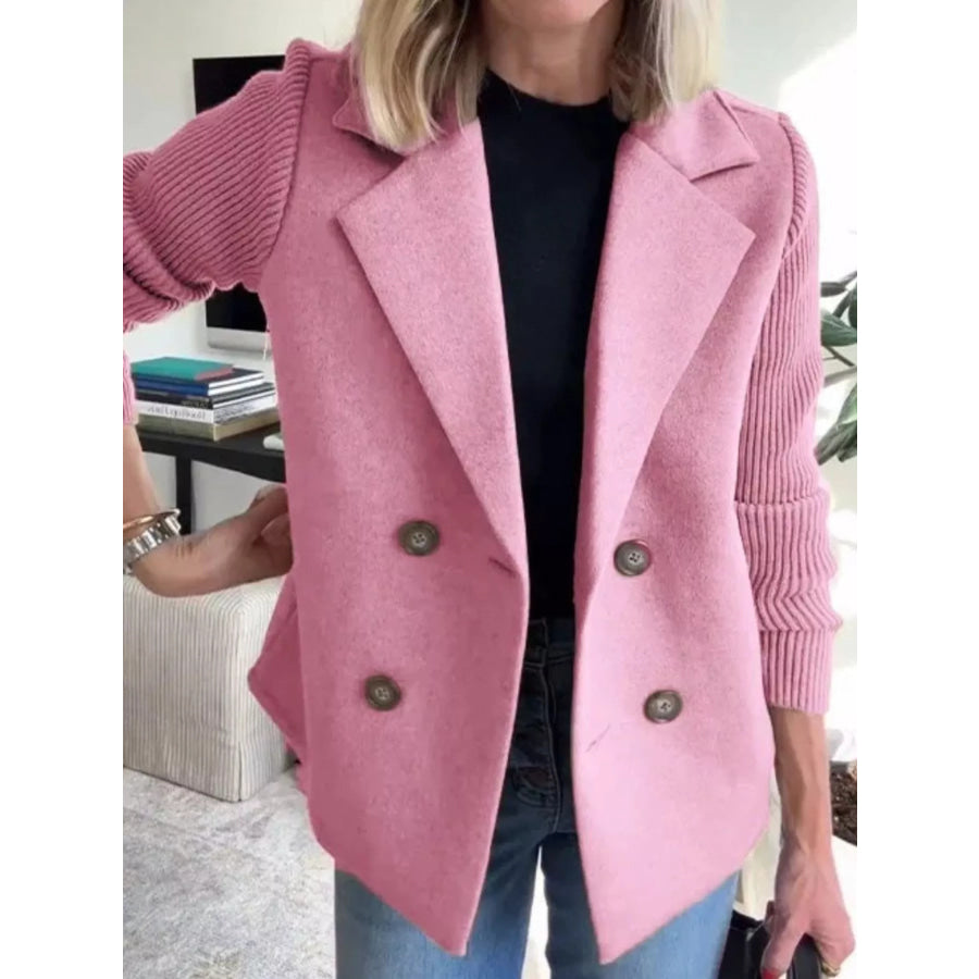 Full Size Knit Sleeve Double-Breasted Outerwear Plus Size Pink / S Apparel and Accessories