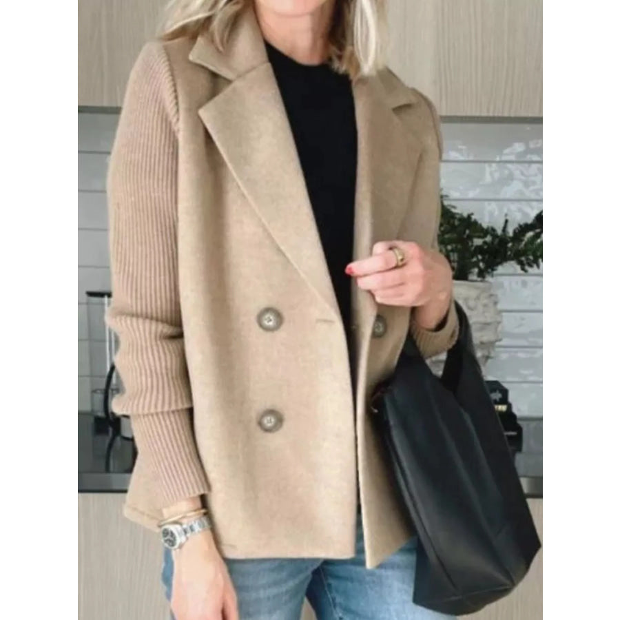 Full Size Knit Sleeve Double-Breasted Outerwear Plus Size Tan / S Apparel and Accessories