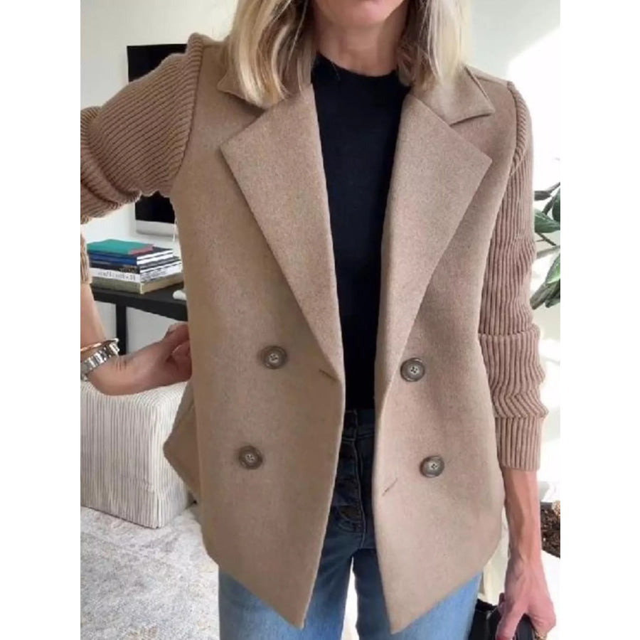 Full Size Knit Sleeve Double-Breasted Outerwear Plus Size Taupe / S Apparel and Accessories