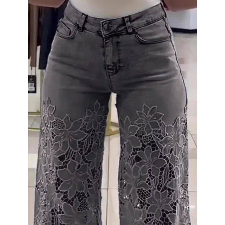Full Size Lace Cutout Wide-Leg Jeans Plus Apparel and Accessories