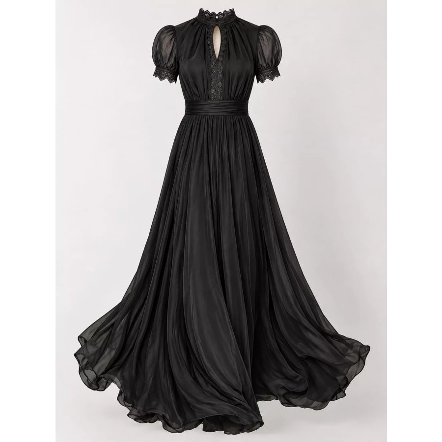 Full Size Lace Detail Puff Sleeve Maxi Dress Plus Apparel and Accessories