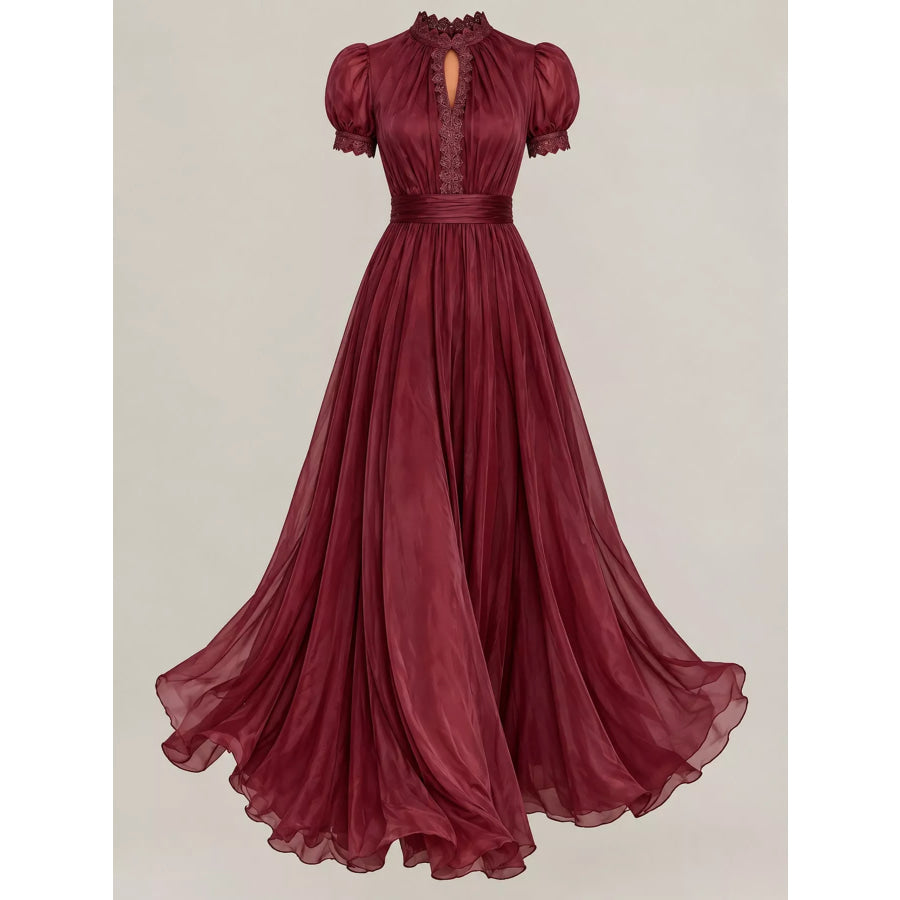 Full Size Lace Detail Puff Sleeve Maxi Dress Plus Apparel and Accessories