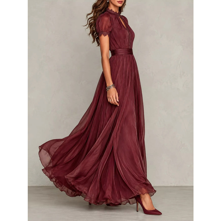 Full Size Lace Detail Puff Sleeve Maxi Dress Plus Apparel and Accessories