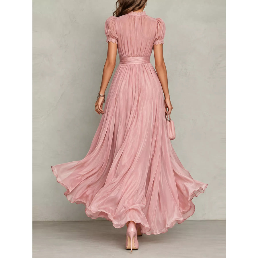 Full Size Lace Detail Puff Sleeve Maxi Dress Plus Apparel and Accessories
