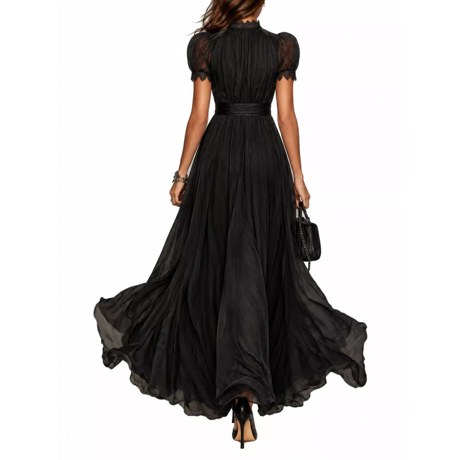 Full Size Lace Detail Puff Sleeve Maxi Dress Plus Apparel and Accessories