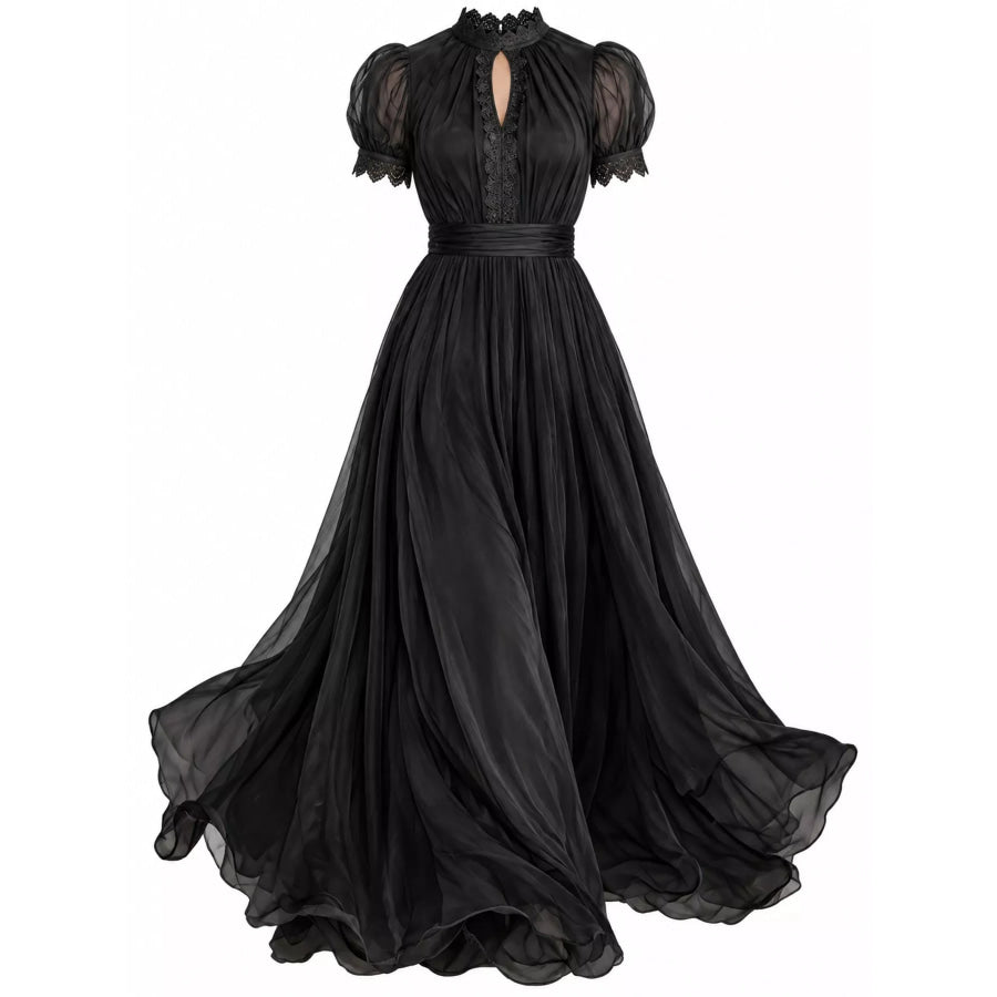 Full Size Lace Detail Puff Sleeve Maxi Dress Plus Apparel and Accessories