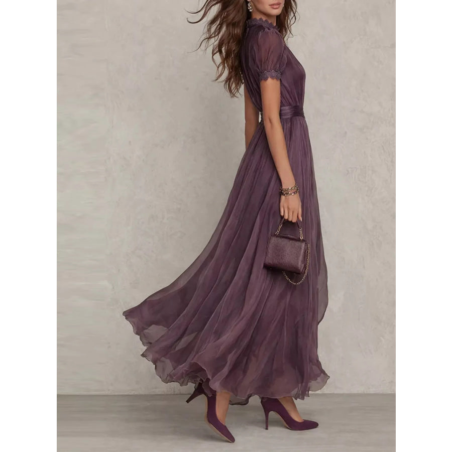 Full Size Lace Detail Puff Sleeve Maxi Dress Plus Apparel and Accessories