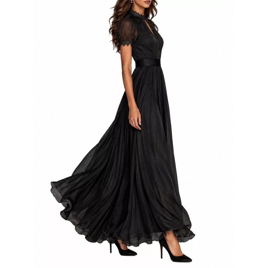 Full Size Lace Detail Puff Sleeve Maxi Dress Plus Apparel and Accessories