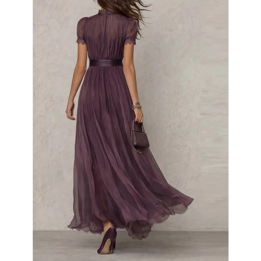 Full Size Lace Detail Puff Sleeve Maxi Dress Plus Apparel and Accessories