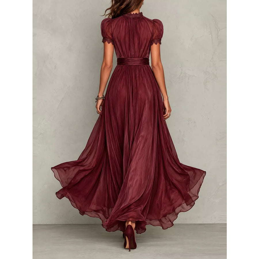 Full Size Lace Detail Puff Sleeve Maxi Dress Plus Apparel and Accessories