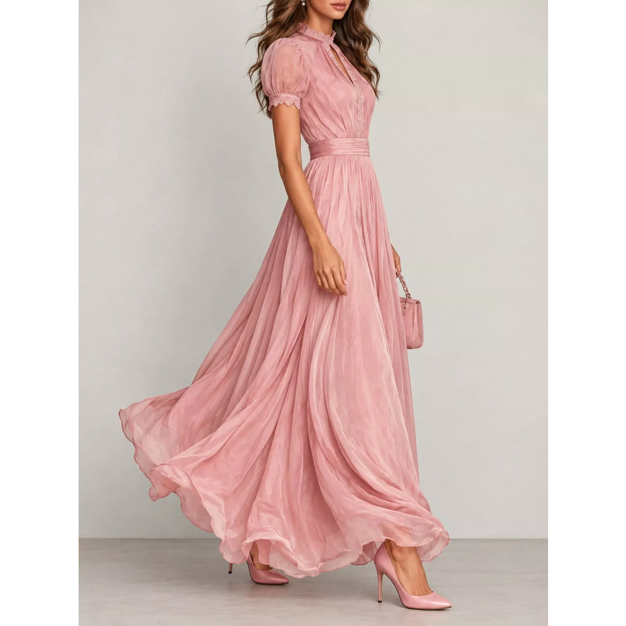 Full Size Lace Detail Puff Sleeve Maxi Dress Plus Apparel and Accessories