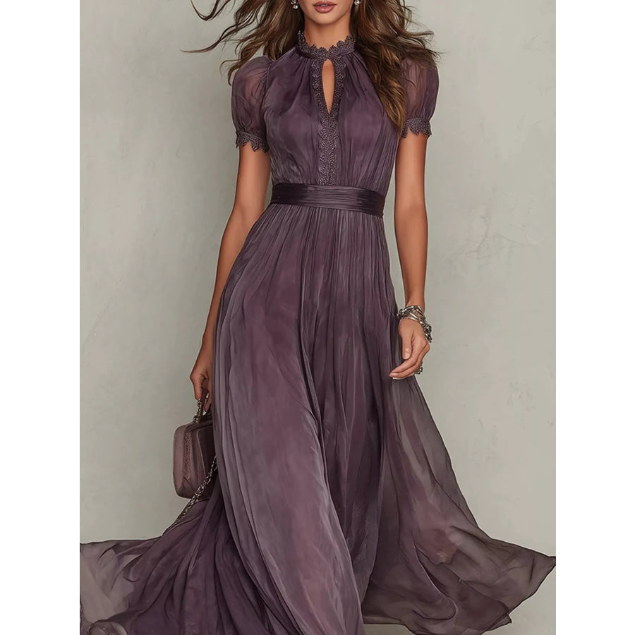 Full Size Lace Detail Puff Sleeve Maxi Dress Plus Purple / S Apparel and Accessories