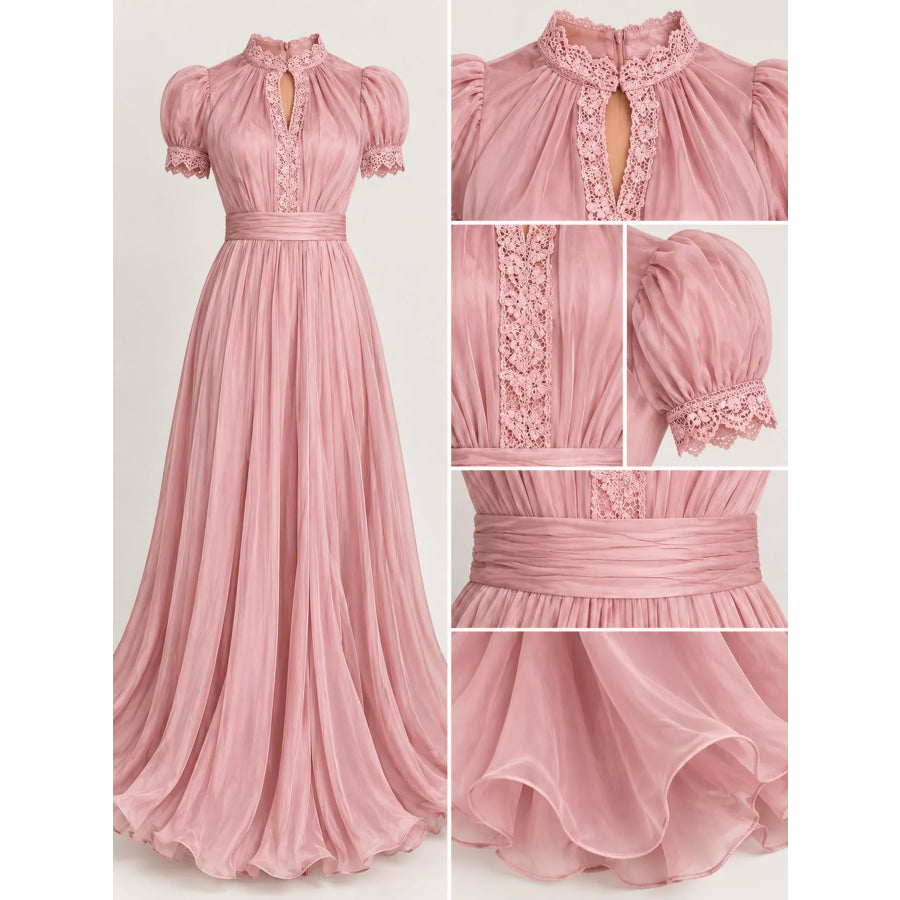 Full Size Lace Detail Puff Sleeve Maxi Dress Plus Apparel and Accessories