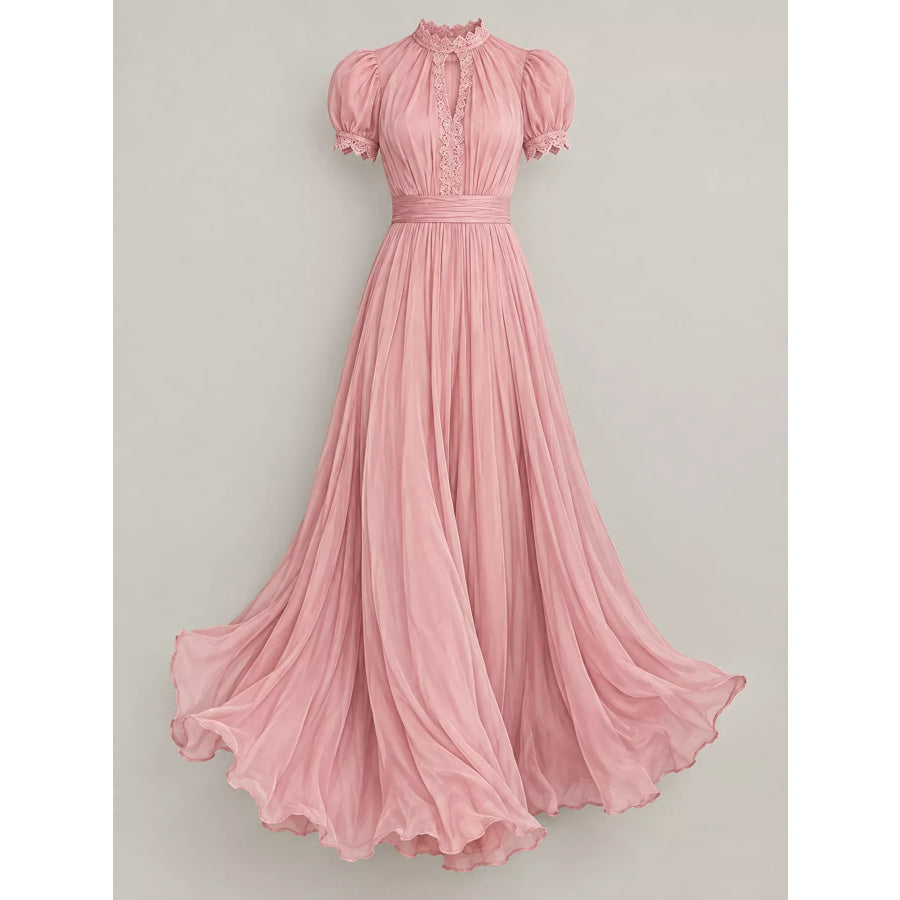 Full Size Lace Detail Puff Sleeve Maxi Dress Plus Apparel and Accessories