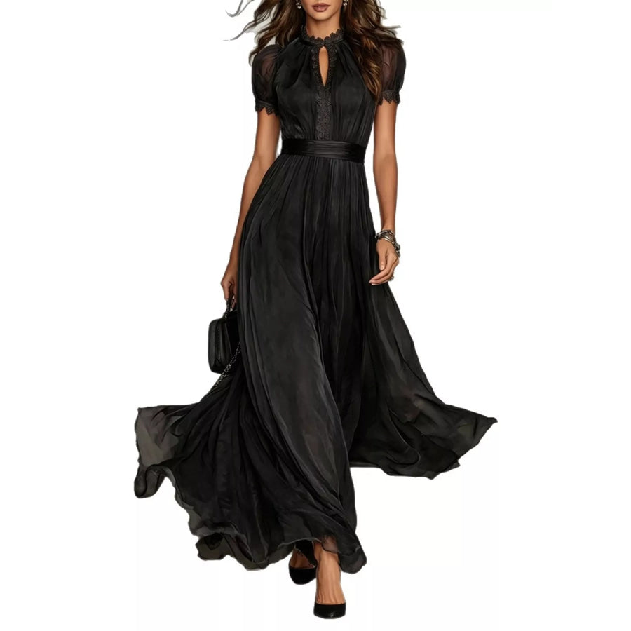 Full Size Lace Detail Puff Sleeve Maxi Dress Plus Black / S Apparel and Accessories