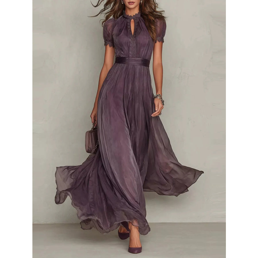 Full Size Lace Detail Puff Sleeve Maxi Dress Plus Purple / S Apparel and Accessories