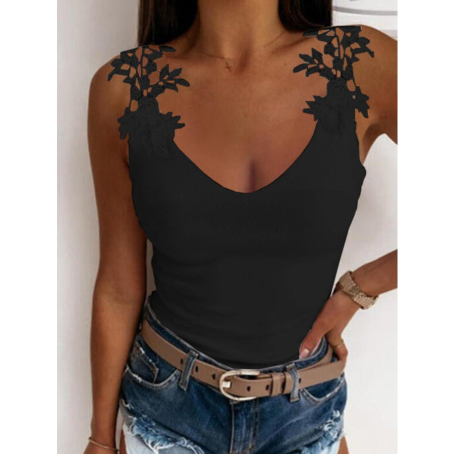 Full Size Lace Detail Scoop Neck Tank Black / S Apparel and Accessories