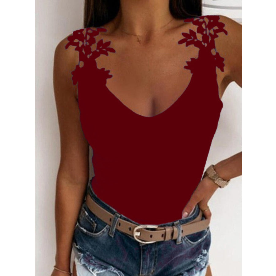 Full Size Lace Detail Scoop Neck Tank Burgundy / S Apparel and Accessories