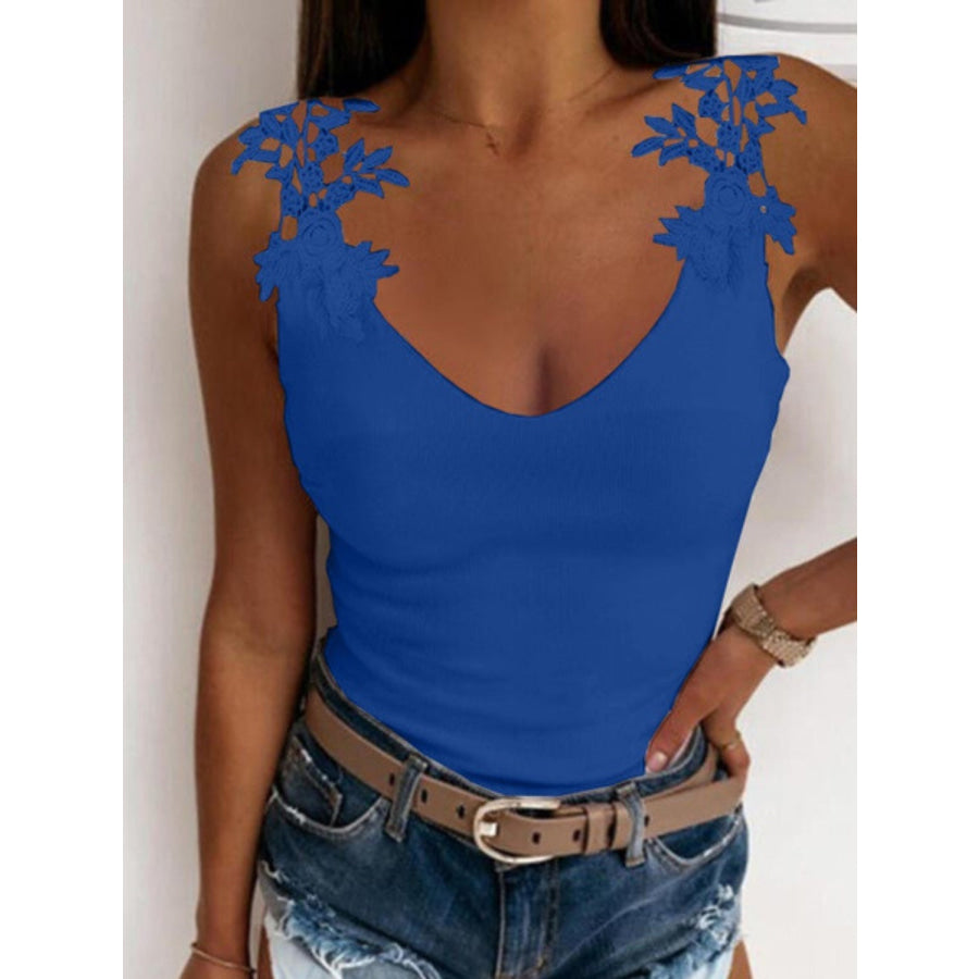 Full Size Lace Detail Scoop Neck Tank Royal Blue / S Apparel and Accessories