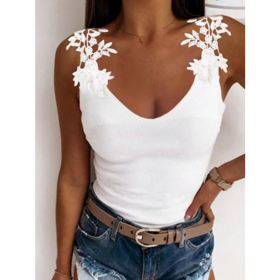 Full Size Lace Detail Scoop Neck Tank White / S Apparel and Accessories