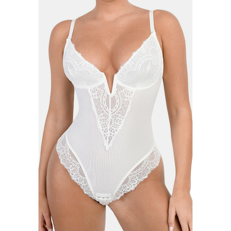 Full Size Lace Detail Sleeveless Shaping Bodysuit White / S Apparel and Accessories