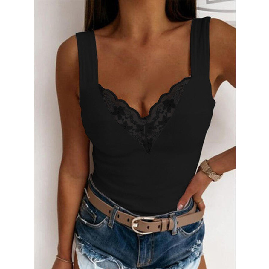 Full Size Lace Detail Sweetheart Neck Tank Black / S Apparel and Accessories