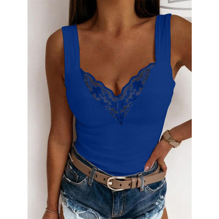 Full Size Lace Detail Sweetheart Neck Tank Royal Blue / S Apparel and Accessories