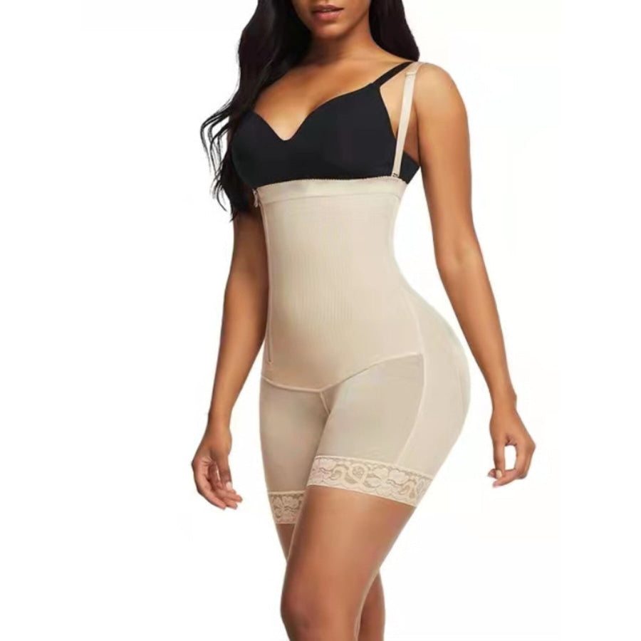 Full Size Lace Detail Tummy Control Shaping Romper Plus Size Apricot / XS Apparel and Accessories