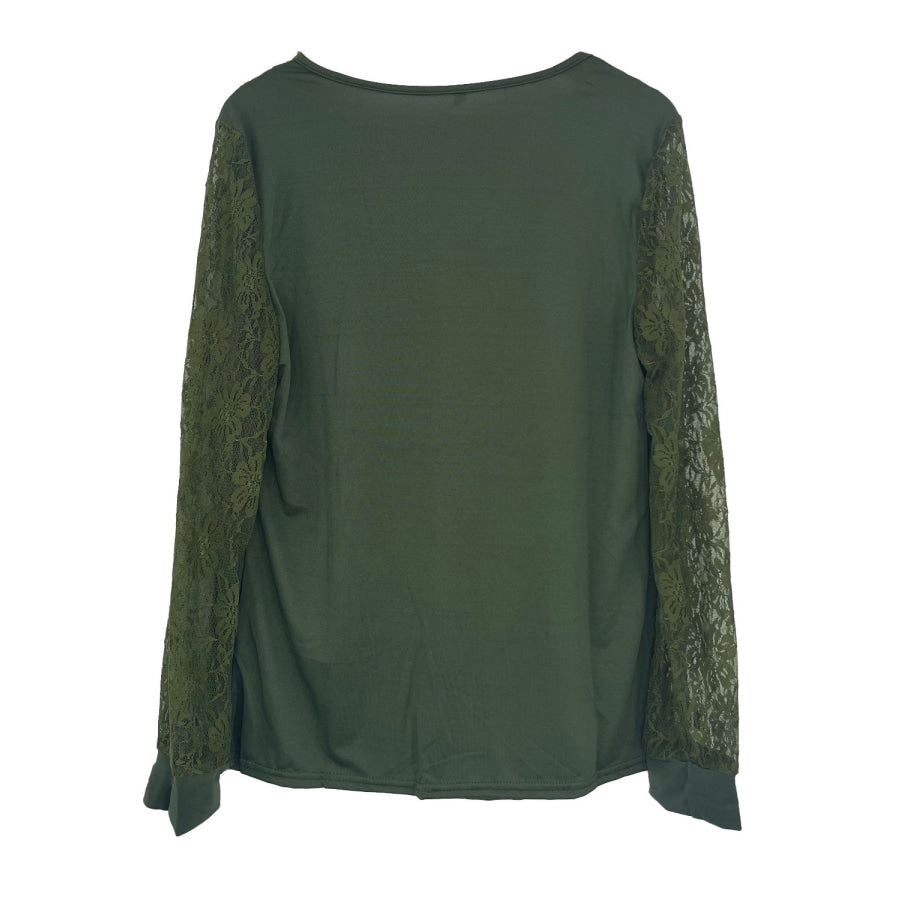 Full Size Lace Detail V-Neck Long Sleeve Blouse Apparel and Accessories